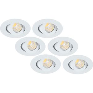 Inbouwspot LED 3W, Wit, Rond, Kantelbaar, Dimbaar, 6-Pack