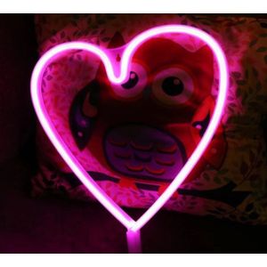 LED Neon Wandlamp '"Hart", Op Batterijen en USB, 38x30x2cm, Roze