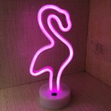 LED Neon Tafellamp "Flamingo", Op Batterijen en USB, 13x10x29cm, Roze