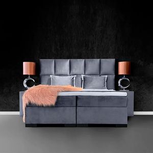 180x200 cm - Grijs - Boxspring COCO VELVET Inclusief matras en topper