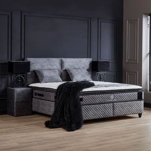 Boxspring bed met opbergruimte - 160x200 cm - Grijs - Babylon Inclusief matras en topper