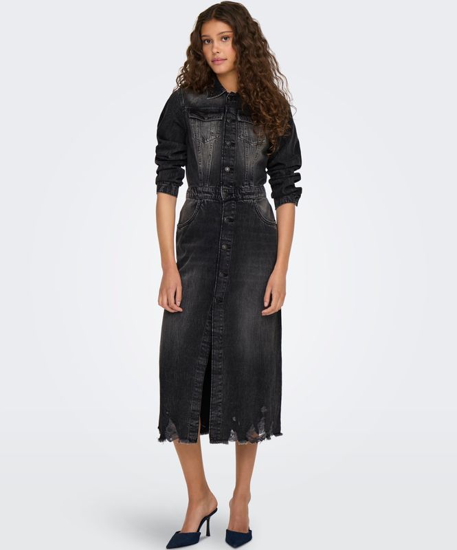 Onlbroadway - Lange Jurk - Denim - Regular Fit - Overhemdkraag - Lange Mouwen