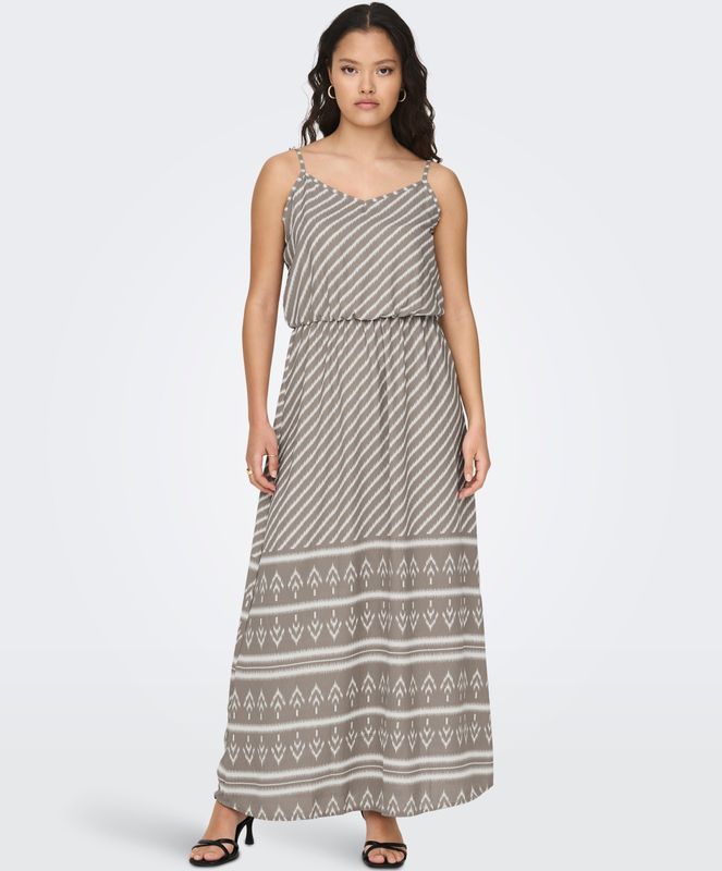 JDY - Jurk - Grijs/Wit - Lang/Maxi - Mouwloos