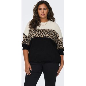 ONLY CARMAKOMA CARJADE ANIMAL LS O-NECK KNT Dames Trui - Moonbeam Black/Toasted Coconut