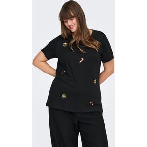 Carxmas - T-shirts - Katoen - O-hals - Korte Mouwen - Glitterdetail - Pailletten Detail - Relaxed Fit