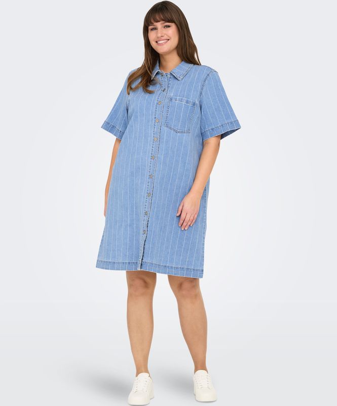 ONLY CARMAKOMA - Denim Jurk - Blauw - Korte Mouwen - Regular Fit