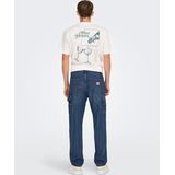 EDGE - Regular Fit Jeans - Licht Verwassen Dark Denim Look - Mid Waist