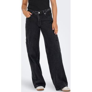 ONLY - ONLKIRA - Jeans - Zwart gemêleerd - Loosefit - Mid waist