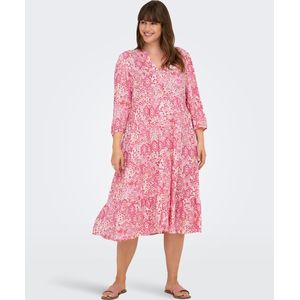 ONLY CARMAKOMA - Korte Jurk - Viscose - Midi-lengte - Loose Fit - V-Hals - 7/8 Mouwen