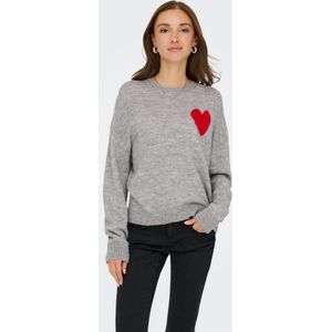 JDY - Trui - Grijs Gemêleerd/Rood - Gebreide Truien