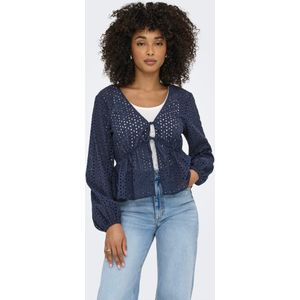 Peplum Top - V-Hals - 7/8 Mouwen - Broderie Anglaise - Regular Fit