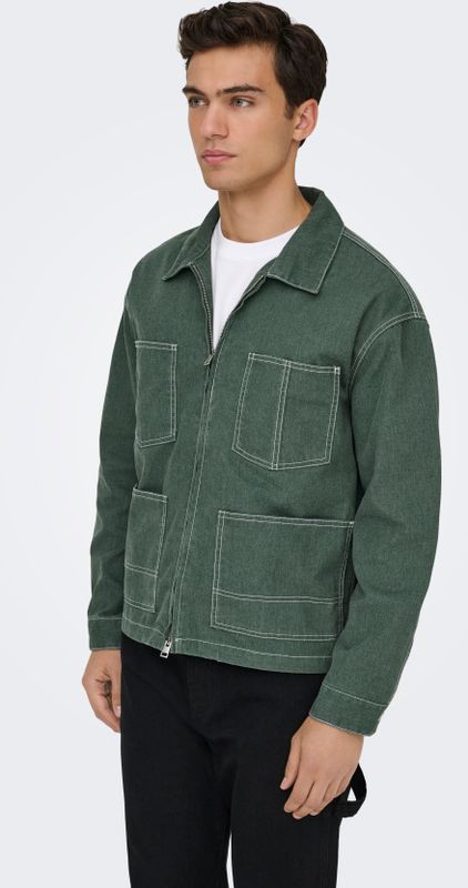 Denim Jas - O-hals - Met Knopen Verstelbare Manchetten - Tweewegrits - Borstzakken