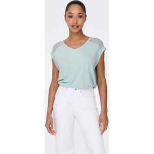 Top - V-Hals - Korte Mouwen - Kanten Detail - Regular Fit