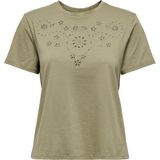 Jacqueline De Yong - T-shirt - Groen - Katoen - Korte Mouwen - Ronde Hals