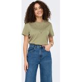 Jacqueline De Yong - T-shirt - Groen - Katoen - Korte Mouwen - Ronde Hals