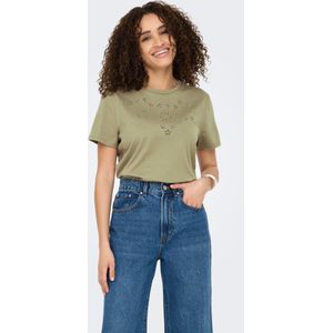 Jacqueline De Yong - T-shirt - Groen - Katoen - Korte Mouwen - Ronde Hals