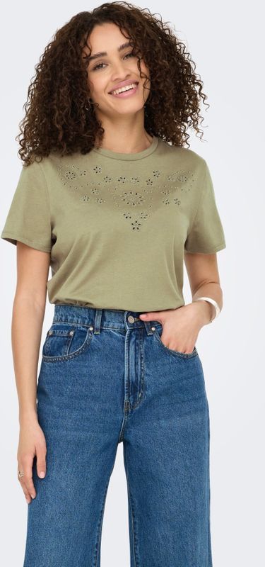 Jacqueline De Yong - T-shirt - Groen - Katoen - Korte Mouwen - Ronde Hals