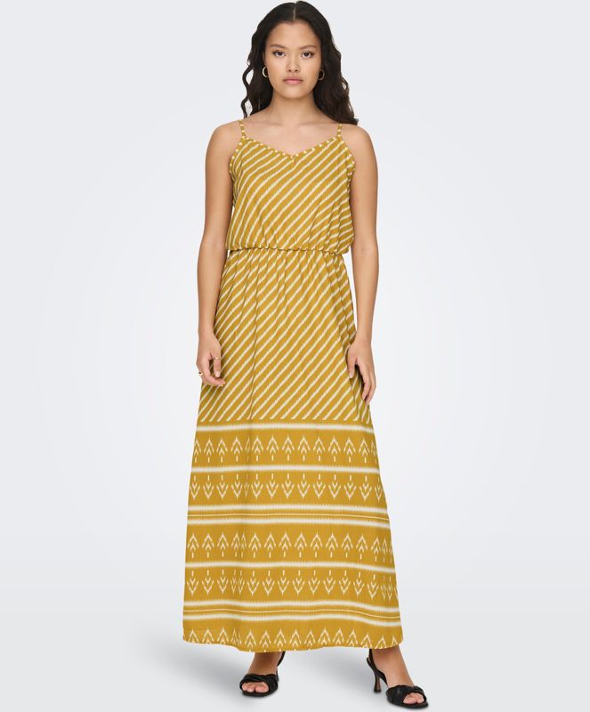 JDY - Jurk - Geel/Wit - Gestreept - Mouwloos - Maxi Lengte