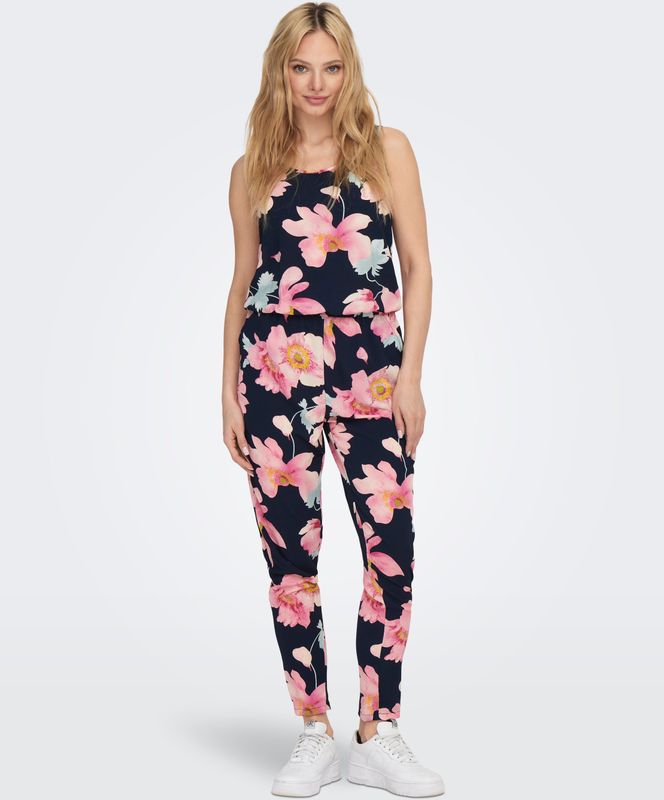 ONLY - Jumpsuit - Marine - Bloemenprint - Mouwloos - Lang/maxi