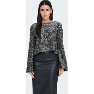 Top - Pailletten - Lange Mouwen - O-hals - Regular Fit