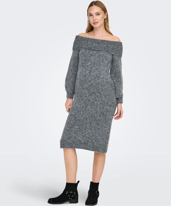 Olmmarie - Midi-jurk - Gebreid - Off-shoulder - Lange Mouwen - Regular Fit
