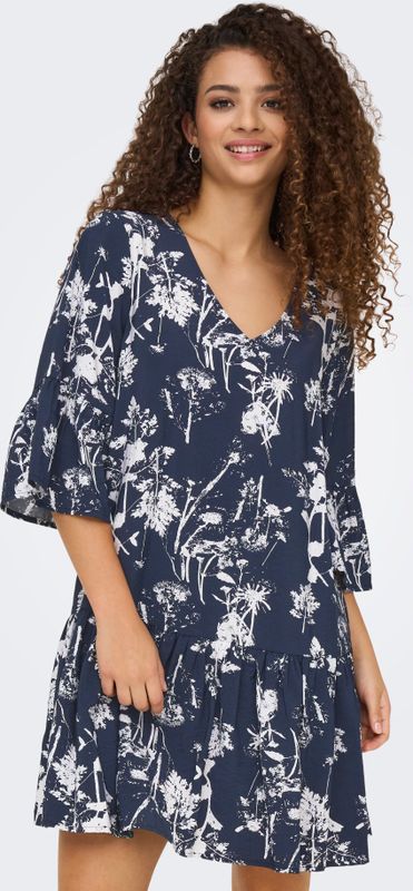 JDY - Korte Jurk - V-Hals - Lange Mouwen - Geplooid Detail - Regular Fit