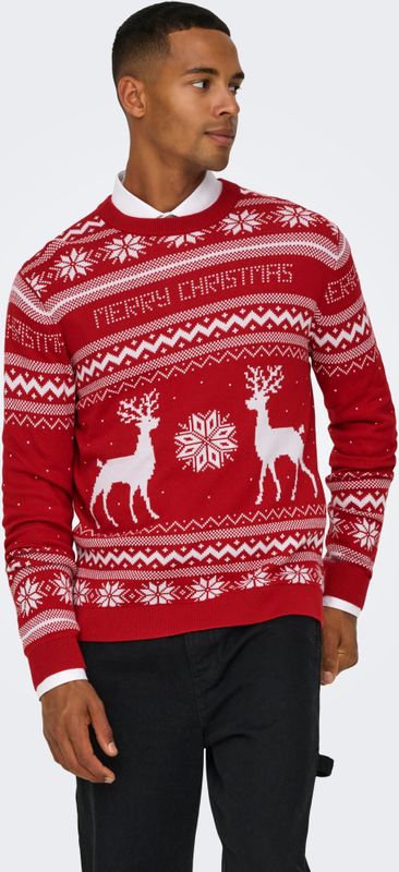 ONLY & SONS - Trui - Pompeian Red - Ronde Hals - Lange Mouwen