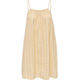 ONLY - Jurk - Sand/Wit - Katoen - Gestreept - Mouwloos - Losse Pasvorm