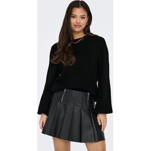 Gebreide Pullover - O-hals - Lange Mouwen - Ballonmouwen - Zwart - Strass Steentjes