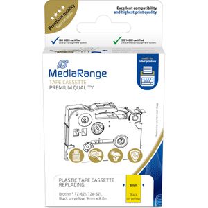 MediaRange Plastic tape cassette, for label printers using Brother TZ-621/TZe-621, permanent adhesive, 9mm, 8m, laminated, black