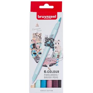 Fineliner Brush pen Bruynzeel Creatives Venice set 6 kleuren