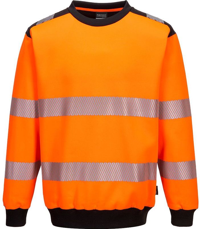 Portwest PW379 - PW3 Hi-Vis Sweatshirt met ronde hals Oranje/zwart Maat : L