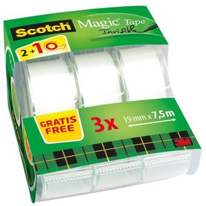 Plakband Scotch Magic 810 19mmx7.5m onzichtbaar mat 2 1 gratis  afroller