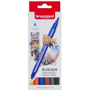 Fineliner Brush pen Bruynzeel Creatives Amsterdam set 6 kleuren