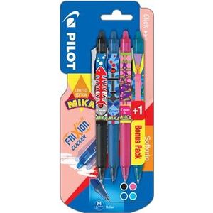 Pilot roller FriXion Clicker Mika, blister van 3+1 stuks in geassorteerde kleuren, lichtblauw gratis [12x]