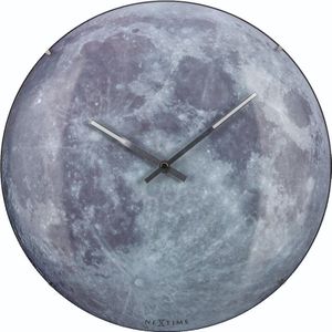 Wandklok NeXtime dia. 35 cm, bol glas, 'blauw Moon dome' NE-3164