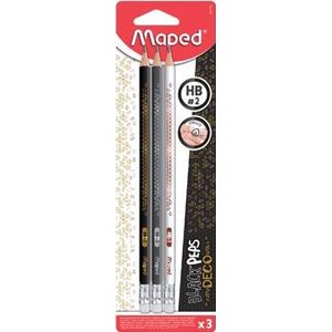 Maped potlood Black'Peps Deco HB met gom, blister met 3 stuks