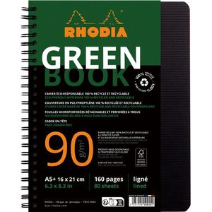 Notitieboek Rhodia Greenbook A5 lijn 6-gaats 180 paginas 90gr zwart