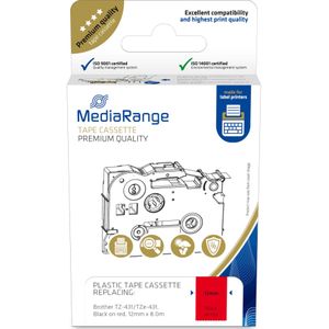 MediaRange Plastic tape cassette, for label printers using Brother TZ-431/TZe-431, permanent adhesive, 12mm, 8m, laminated, blac