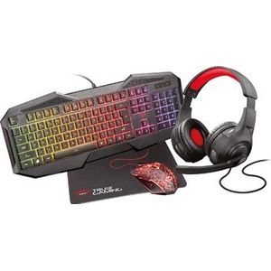 Trust GXT 1180RW 4-in-1 Gaming Set met headset, toetsenbord (azerty), muis en muismat