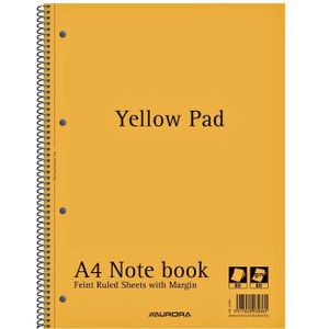 Collegeblok Aurora Yellow Pad A4 lijn 4-gaats 160 pagina's 80gr geel [5x]