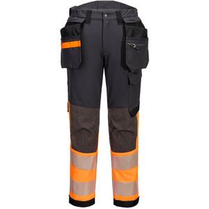 EV4 Hi-Vis stretch broek met afneembare holsterzak klasse 1 maat 28, "Orange/Metal Grey"
