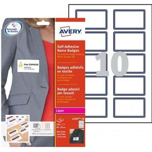 Avery Zelfklevende naambadges 80 x 50 mm, Laserprinter, wit, afneembaar L4787-20