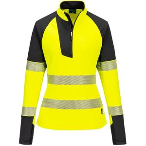 Portwest PW3 Hi-Vis Sweatshirt met 1/4 rits voor Dames T173 - Geel/Zwart - L