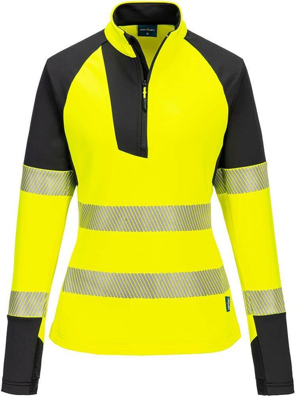 Portwest PW3 Hi-Vis Sweatshirt met 1/4 rits voor Dames T173 - Geel/Zwart - L