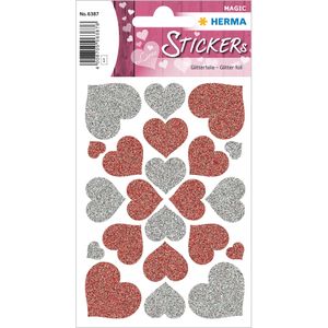 Stickers Harten rood & zilver, glittery [10x]