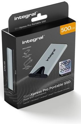 Integral SlimXpress Pro INSSD500GPORT3.2SLIMXS externe solide-state drive Thunderbolt technologie 500 GB USB Type-C USB 3.2 Gen 2x2 Zilver