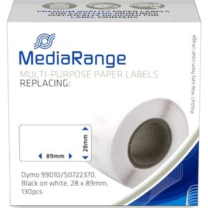 MediaRange Multi-purpose paper labels, for label printers using Dymo 99010/S0722370, permanent adhesive, 28x89mm, 130 pcs, black