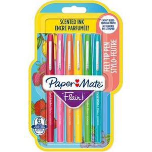 Paper Mate fineliner Flair Scent, blister met 6 stuks in geassorteerde kleuren