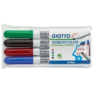 Giotto Robercolor whiteboardmarker, medium, ronde punt, etui met 4 stuks in geassorteerde kleuren